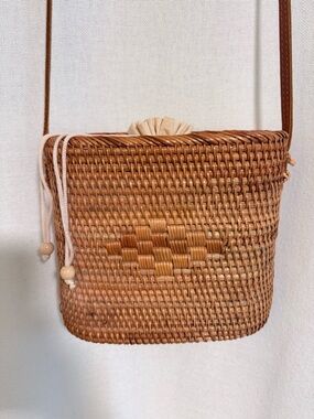 Woven Rattan Crossbody Bag in Tan